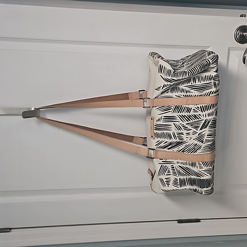 Minted Fillmore Weekender Duffle Bag - leather & canvas - cream & black